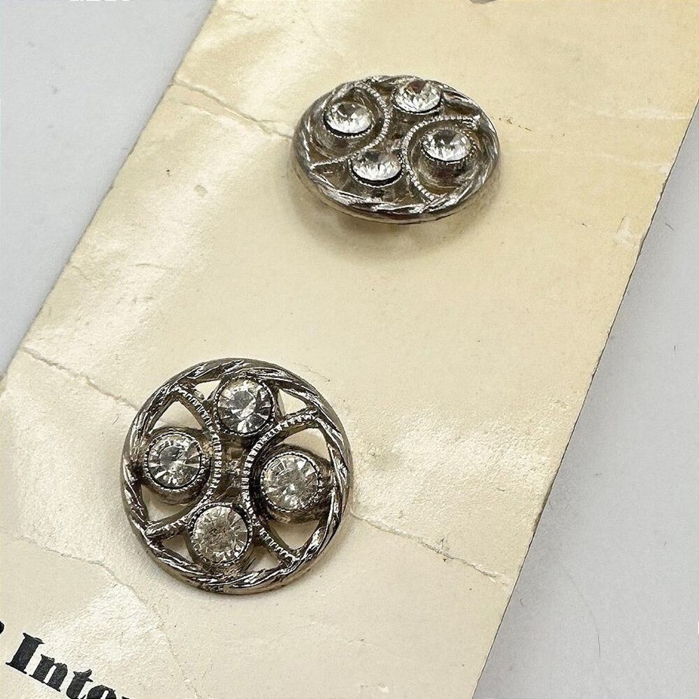 Vintage 30s JHB International Clear Rhinestone Buttons Set Silver Tone Unisex
